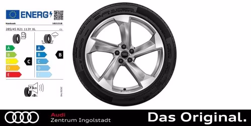 Original Audi Q8 / SQ8 (4M) 21 Zoll Sommerkomplettradsatz im 5-Arm-Turbinen-Design mit Audi Sport-Schriftzug, Platinoptik, glanzgedreht 10 J x 21, 285/45 R 21 113Y XL Hankook Ventus S1 evo³ SUV (K127A) AO